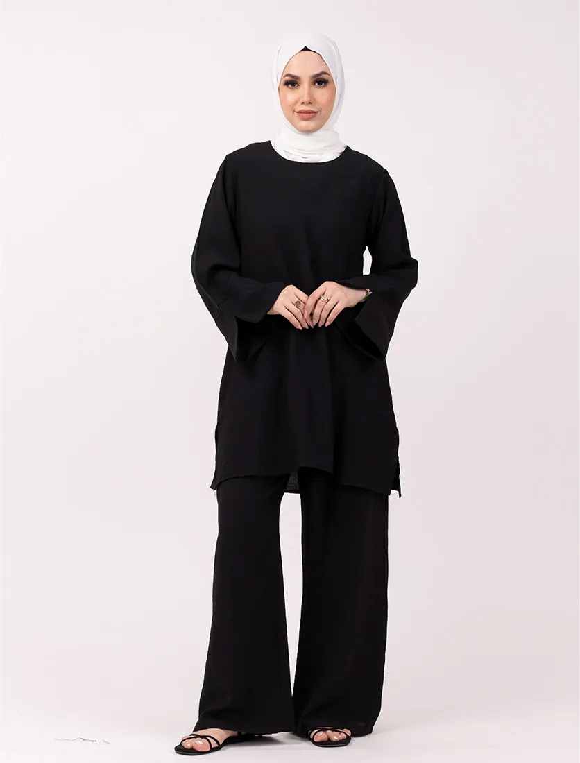 Black Matte Weave Co Ord Set